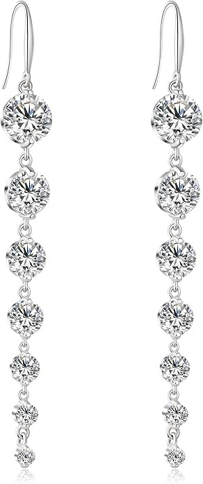 925 Silver Dangle Earrings for Women Statement 5A Cubic Zirconia Prom Earrings for Wedding Elegan... | Amazon (US)