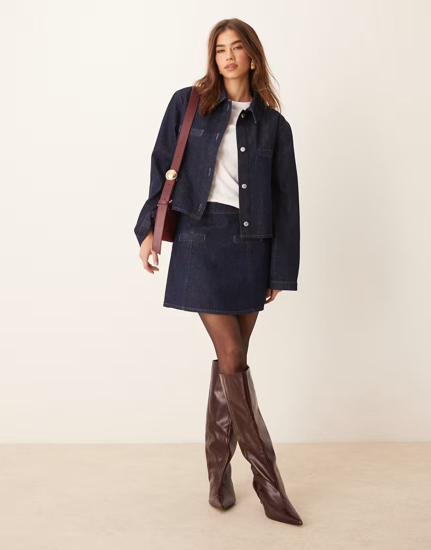 ASOS DESIGN denim tailored mini skirt with seam details in indigo-Blue | ASOS (Global)