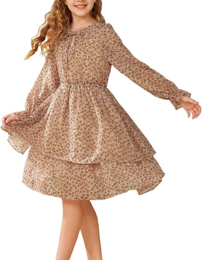 GRACE KARIN Girls Fall Long Sleeve Dress Formal Party Holiday Smocked Waist Midi Dresses 5-12Year... | Amazon (US)