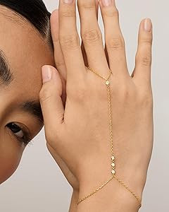 PAVOI 14K Yellow Gold Plated Hand Chains Bracelet for Women | Dainty Cubic Zirconia Bracelet and ... | Amazon (US)