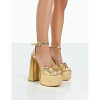 Knot On Gold Pu Knotted Platform High Heeled Sandals | Public Desire