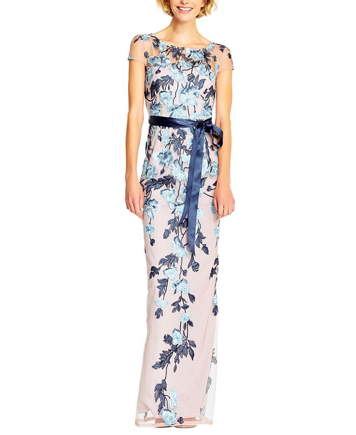 Adrianna Papell Floral-Embroidered Column Gown & Reviews - Dresses - Women - Macy's | Macys (US)