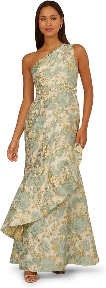 Adrianna Papell Metallic Jacquard Gown, Sage Multi, 4 | Amazon (US)