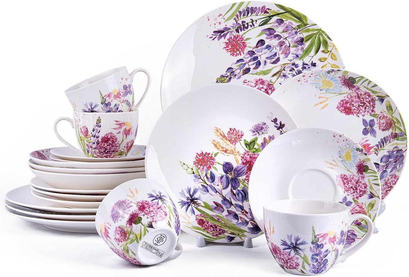 Dinnerware Set, 20-Piece Porcelain Plates and Bowls Set with Mugs, Lavender Floral Design, Dishes... | Amazon (US)