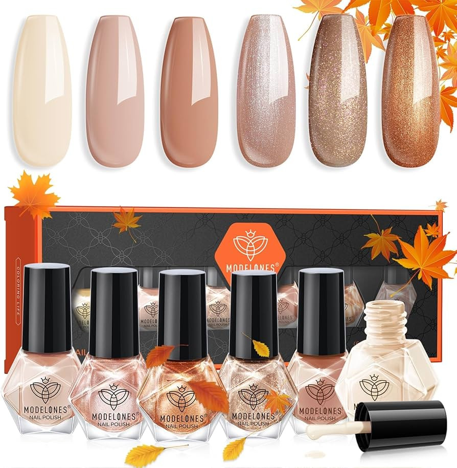 modelones Nail Polish Set Nail Lacquer Kit Milky White Brown Metallic Nude Bronze Burnt Orange Co... | Amazon (US)