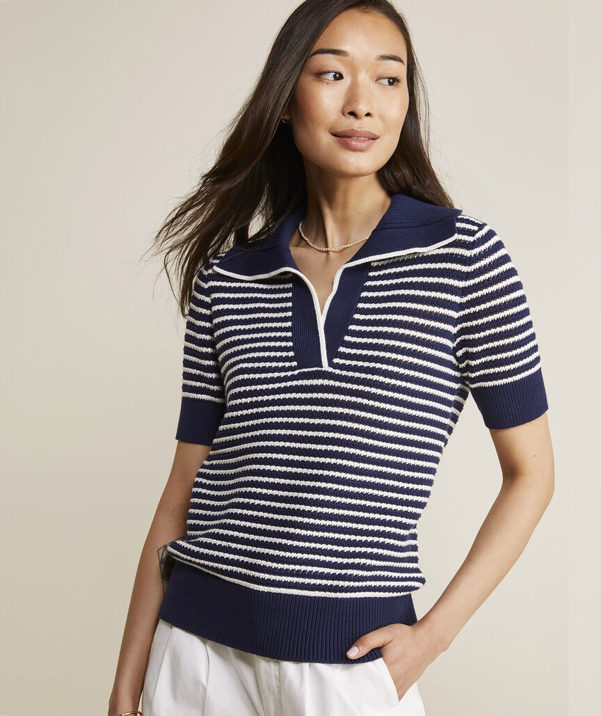 Open-Stitch Short-Sleeve Polo Sweater | vineyard vines