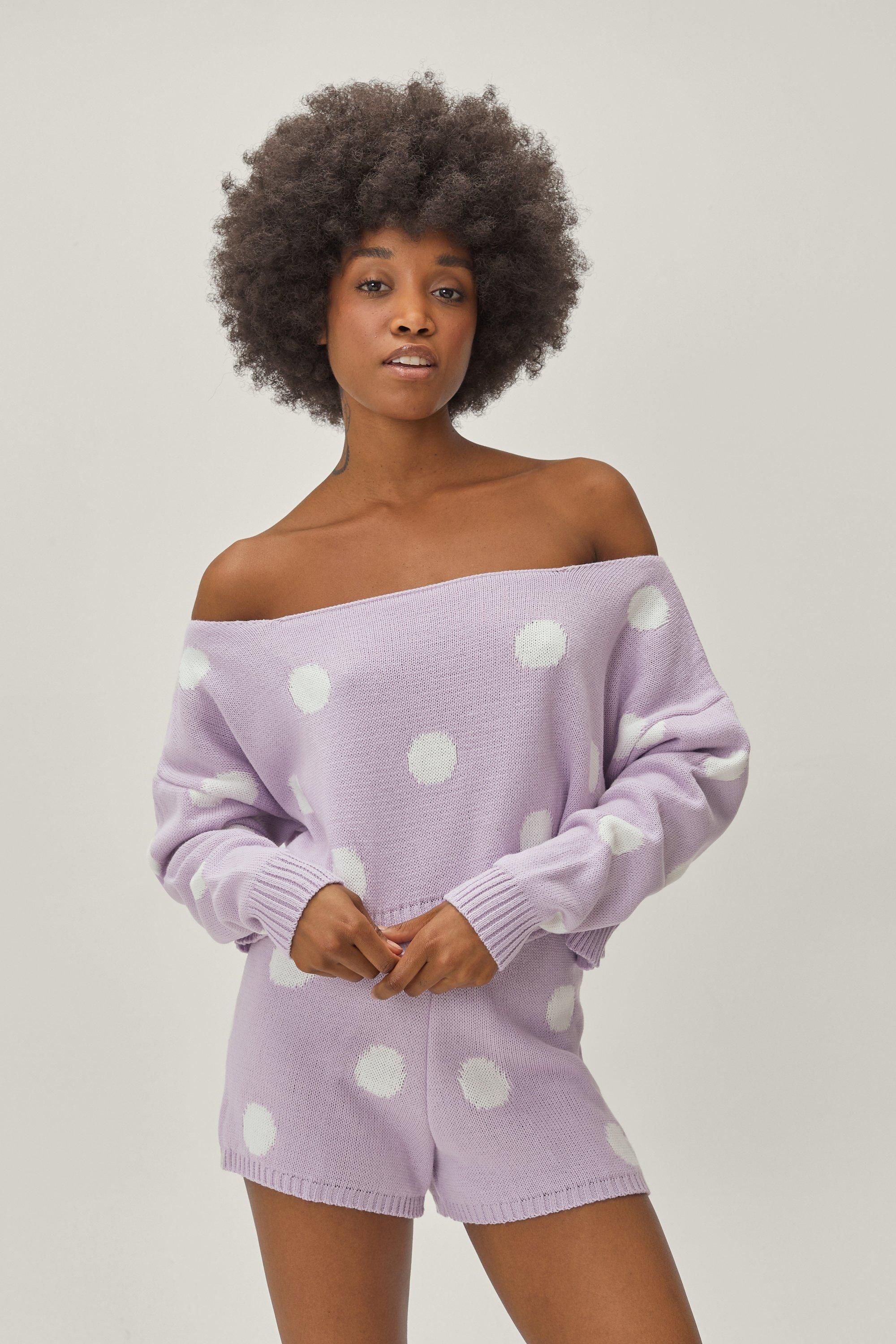 Petite Off The Shoulder Spot Short Lounge Set | Nasty Gal (US)