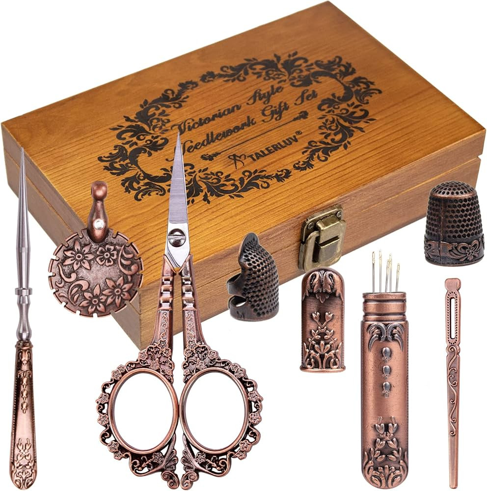 Vintage Embroidery Scissors Kit, Victorian Needlework Gift Set with Antique Shear, Thread Cutter,... | Amazon (US)