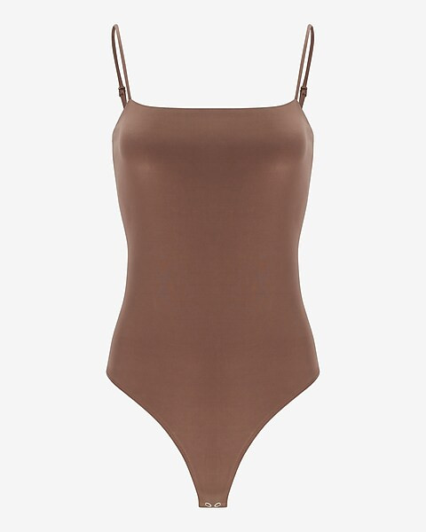 Body Contour Double Layer Silky Square Neck Thong Bodysuit | Express
