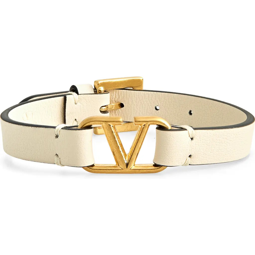 Valentino Garavani Valentino VLOGO Leather Bracelet in Light Ivory at Nordstrom | Nordstrom