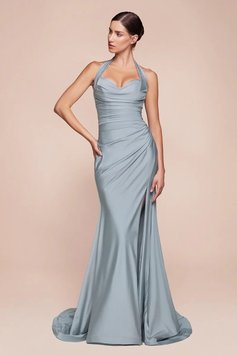 Dusty Blue Autumn Gown | Elegant Fall Evening Wear - Lady Black Tie | Lady Black Tie