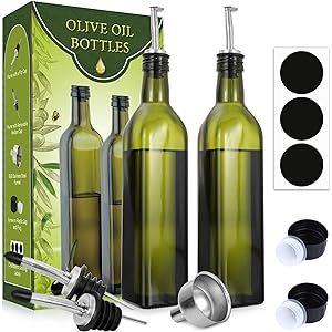 Aozita 17oz Olive Oil Dispenser Bottle Set with Stainless Steel Holder Rack - 500ml Glass Oil & V... | Amazon (US)