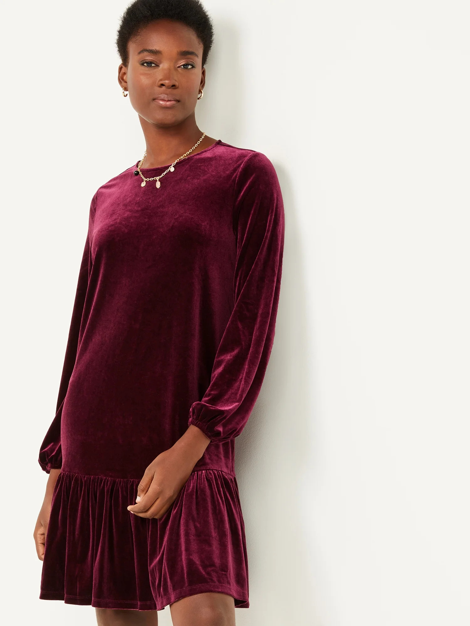 C. Wonder Women's Stretch Velvet Dress with Ruffle Hem | Walmart (US)
