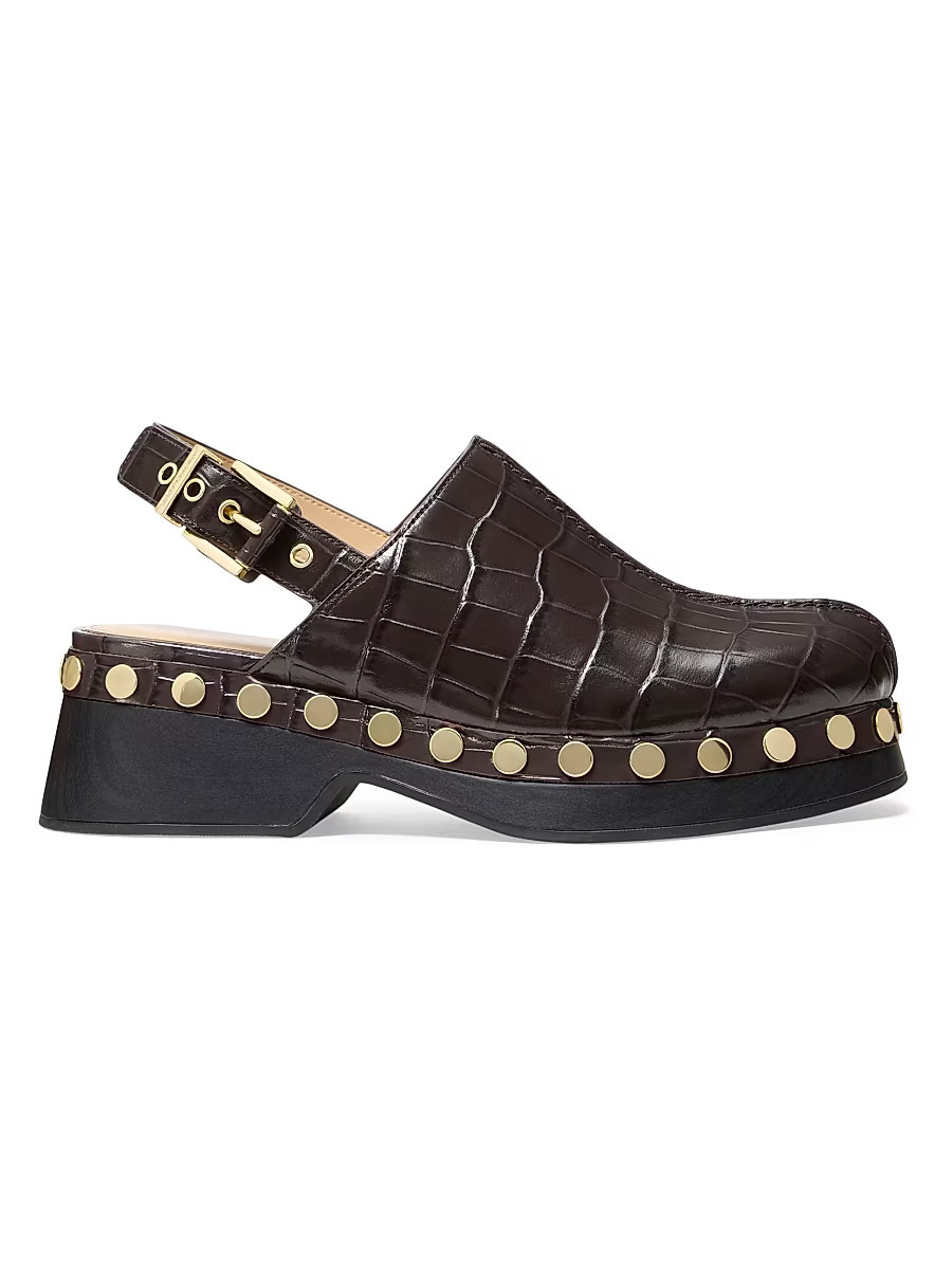 Women's Esra 50MM Studded Croc-Embossed Leather Clogs - Chocolate - Size 7.5 | Saks Fifth Avenue