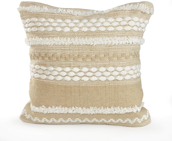 LR Home Neutral Textured Embroidered Throw Pillow Area Rug, 20" x 20", Beige/White | Amazon (US)