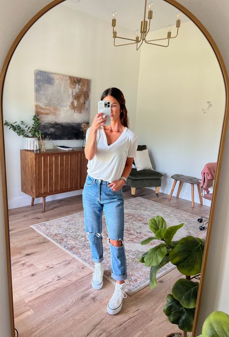 TShirt style body suit, feels like butta! 😍 my favorite jeans, they run big. I’m wearing a 1 could have sized down 

Mom jeans, denim, bodysuit, casual style 

#LTKunder50 #LTKFind #LTKBacktoSchool