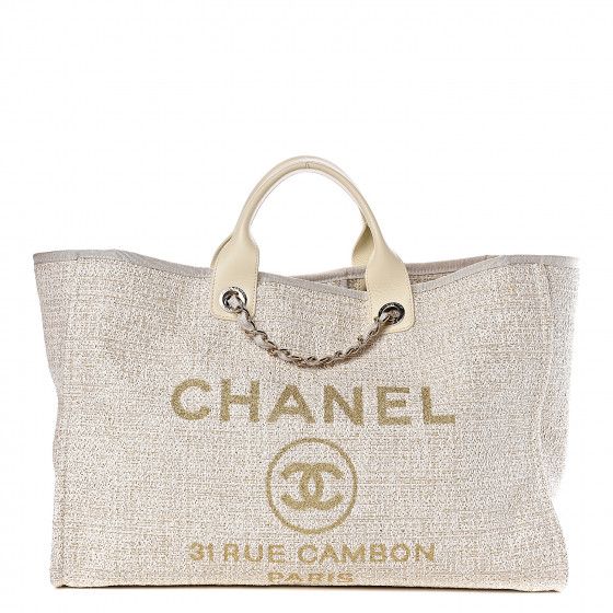 CHANEL Canvas Large Deauville Tote Ivory | Fashionphile
