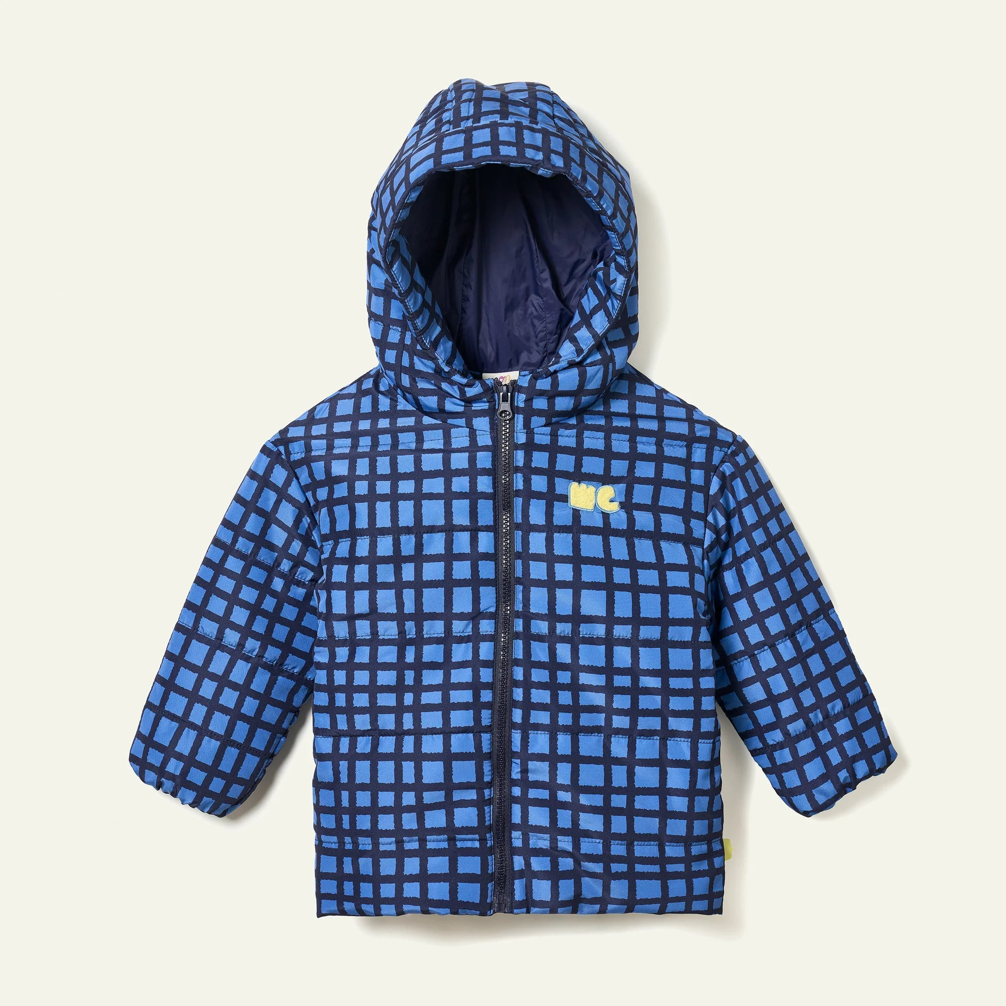Recycled Nylon Blue Grid  Puffer | Mon Coeur