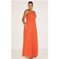 Plus Orange Bandeau Chiffon Pleated Maxi Dress | PrettyLittleThing US