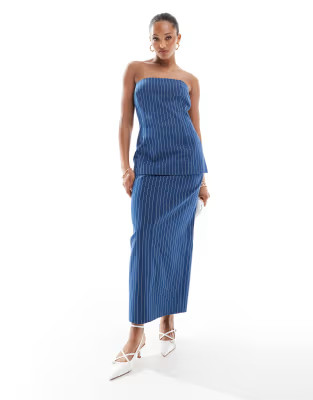 4th & Reckless tailored bandeau longline top and maxi skirt co-ord in blue | ASOS (Global)
