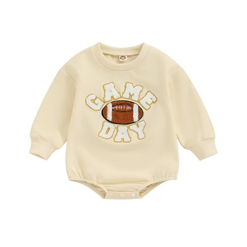 Dewadbow Newborn Football Outfit Baby Boy Girl Embroidery Bubble Romper Long Sleeve Jumpsuit Cute Infant Fall Winter Clothes (Football, 6-12 Months) | Amazon (US)