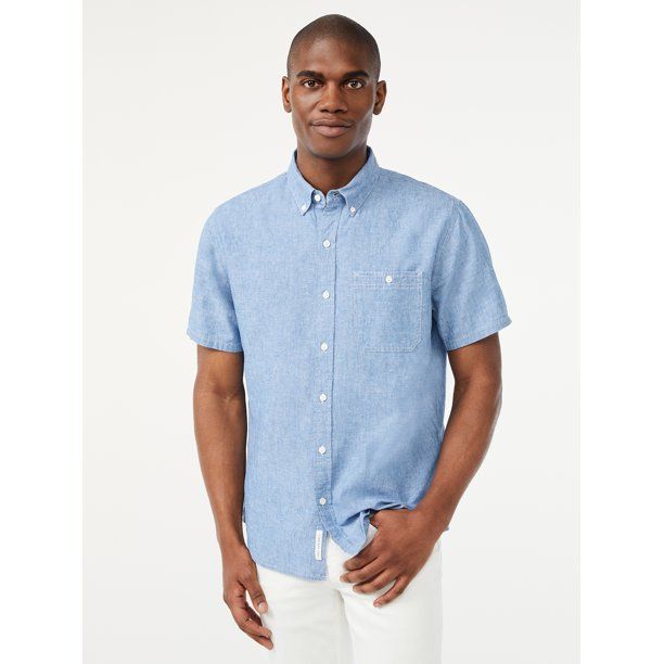 Free Assembly Men's Chambray Shirt with Short Sleeves - Walmart.com | Walmart (US)