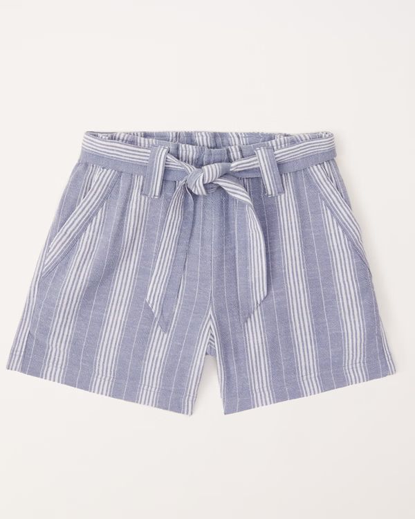 belted linen-blend shorts | Abercrombie & Fitch (US)