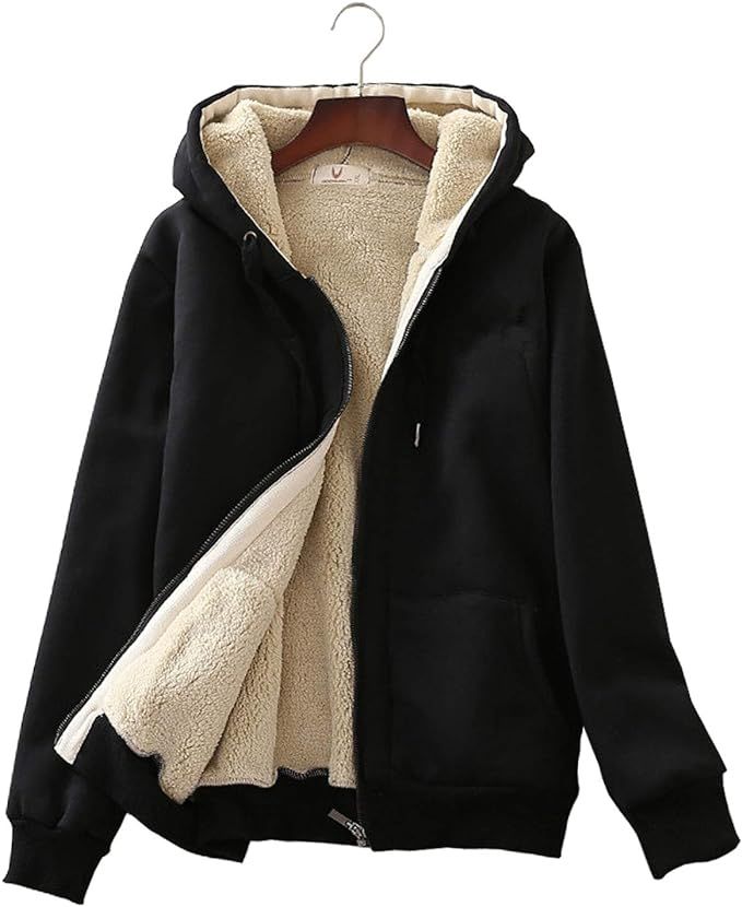 Flygo Hoodies for Women Casual Winter Warm Sherpa Lined Fleece Sweatshirt Full Zip Up Thick Hoode... | Amazon (US)