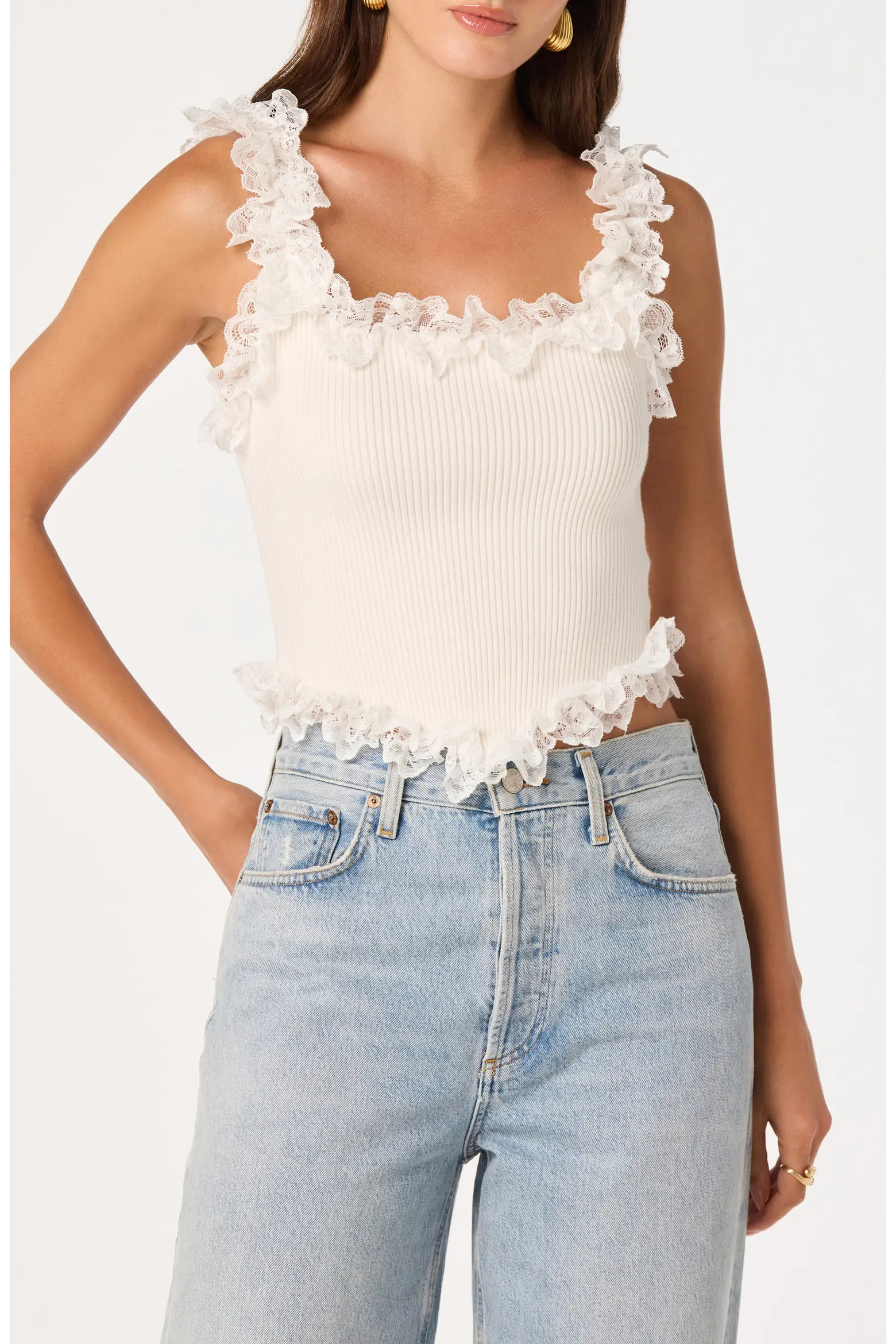 Amity Ruffle Lace Rib Tank (Women) | Nordstrom | Nordstrom