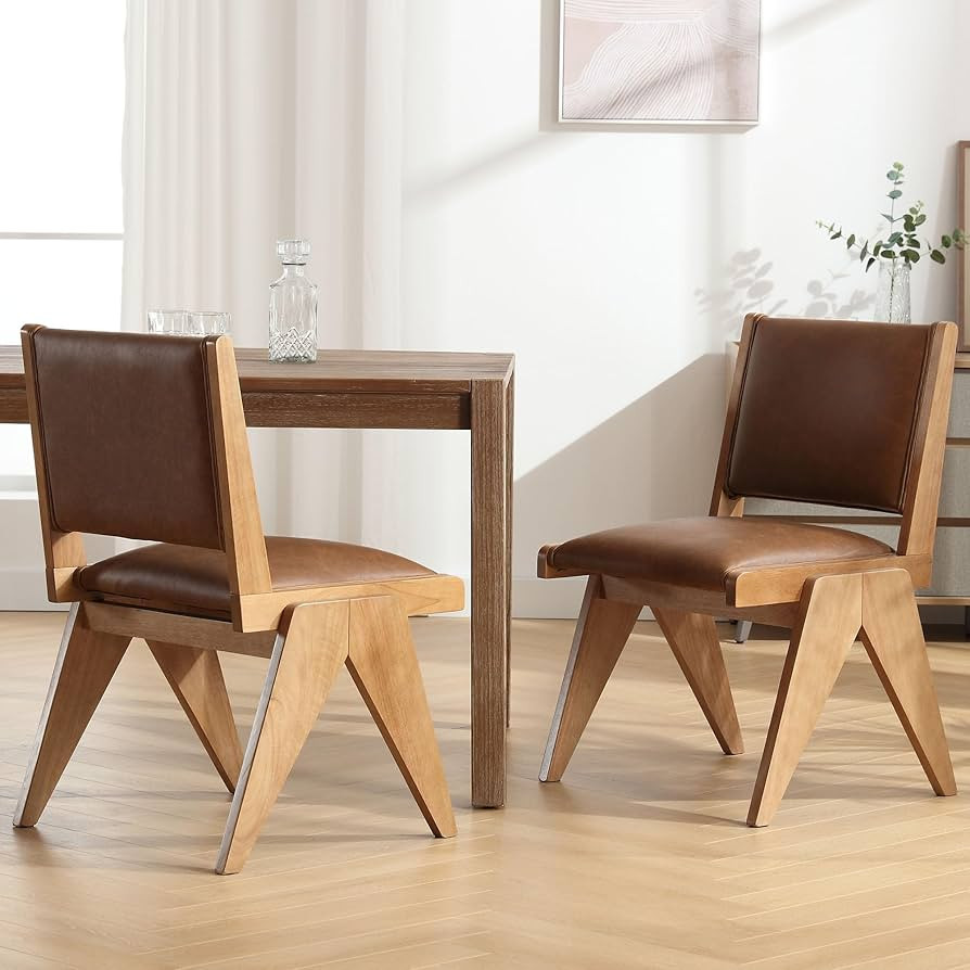 VESCASA Upholstered Dining Chairs with Light Brown Wood Legs, Faux Leather Mid-Century Modern PU ... | Amazon (US)