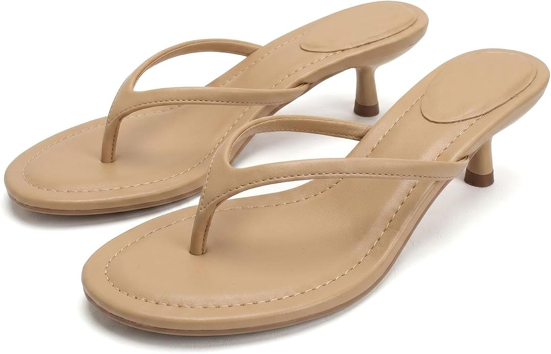 Suede Flip Flops for Women Open Round Toe Thong Heeled Sandals Low Kitten Heels Comfortable Summe... | Amazon (US)
