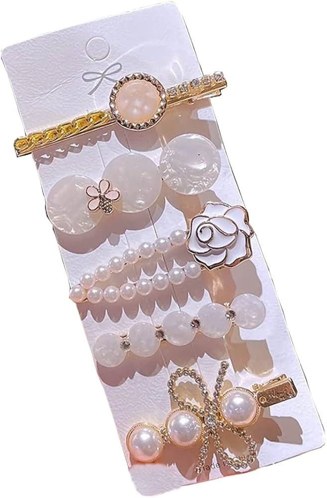 5 PCS Hair Clip Set Pearl and Rhinestone Hairpins Metal Handmade Hair Barrettes Trendy Flower Hea... | Amazon (US)