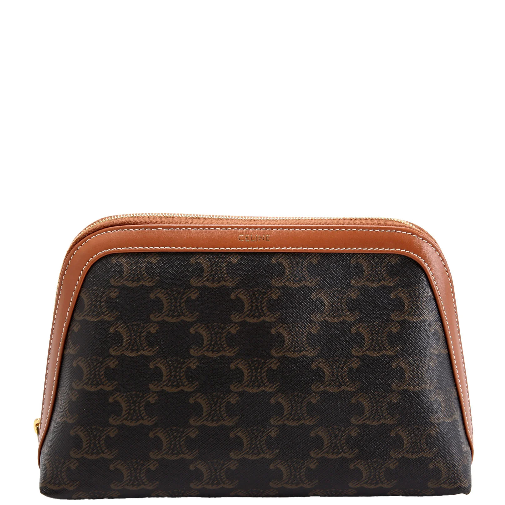 Triomphe Canvas Cosmetic Pouch Medium Brown | Keeks Designer Handbags