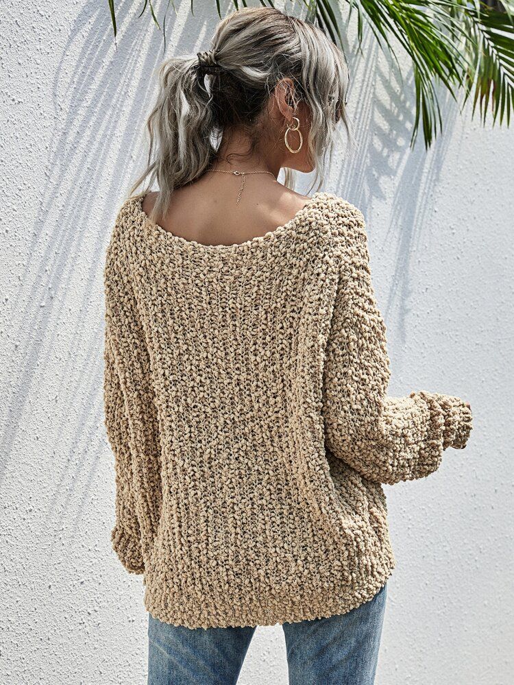 Popcorn Knit Boat Neck Sweater | SHEIN