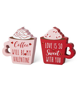 Glitzhome Wooden Valentine's Coffee Cup Table Decor, Set of 2 - Macy's | Macy's