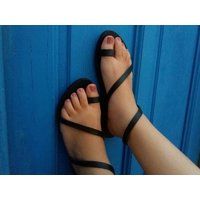 Leather Sandals Greek, Strappy Sandals, Summer Shoes, Handmade Black Flat | Etsy (US)