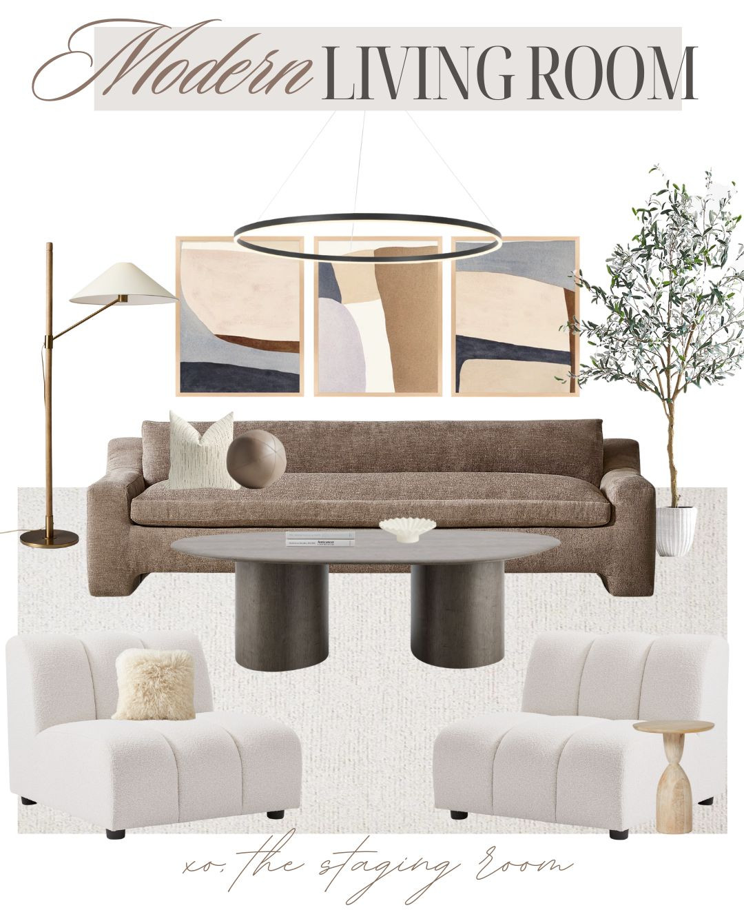 Modern earthy living room inspo ✨

——

#homedesign #homeinspo #sofa #couch #coffeetable #roundcoffeetable #accentchair #arearug #livingroominspo #floorlamp #wallart #chandelier #wayfairfinds 

#LTKsale #LTKcasa #LTKcanada