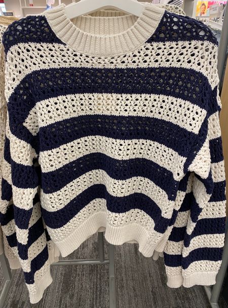 Open knit sweater. Summer sweater. Nice cotton knit. I like these stripes. Also comes in cream. 
Summer outfit  

#LTKOver40 #LTKFindsUnder50 #LTKStyleTip