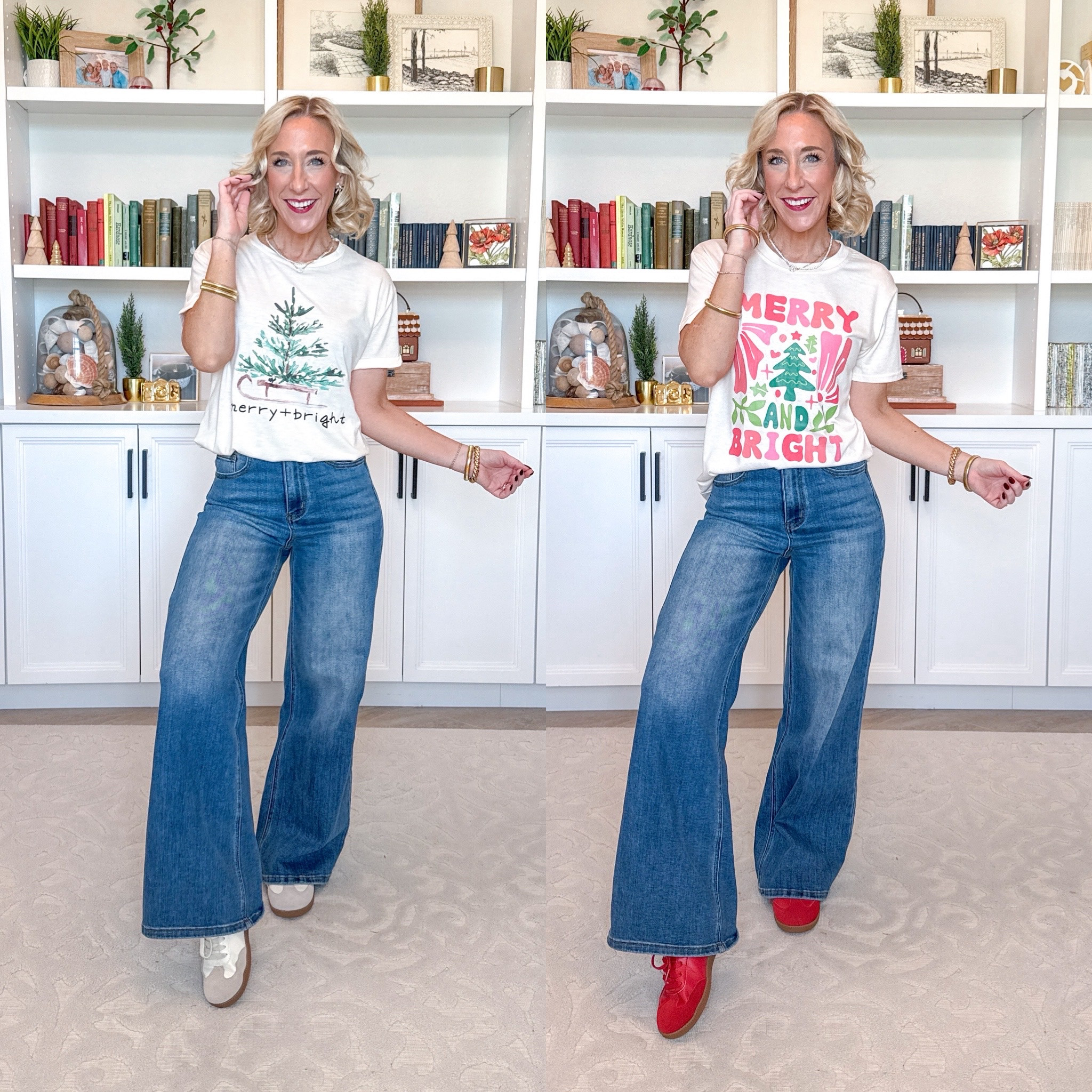 Amazon; holiday graphic tees  • Wide leg jeans - size 25. 

Tree ‘Merry + Bright’ Tee - size small. 

‘Merry and Bright’ Tee - size small. 

 

#LTKSeasonal #LTKHoliday #LTKFindsUnder50