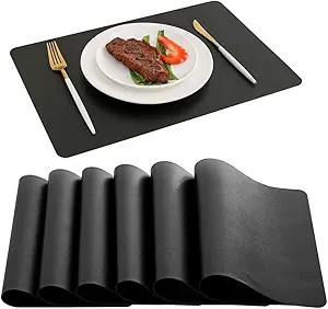DOLOPL Placemats Black Placemat Leather Table Mats Set of 6 Heat Resistant Easy to Clean Wipeable... | Amazon (US)