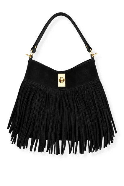 Jaylynn Black Fringe Bucket Bag | The Willow Tree