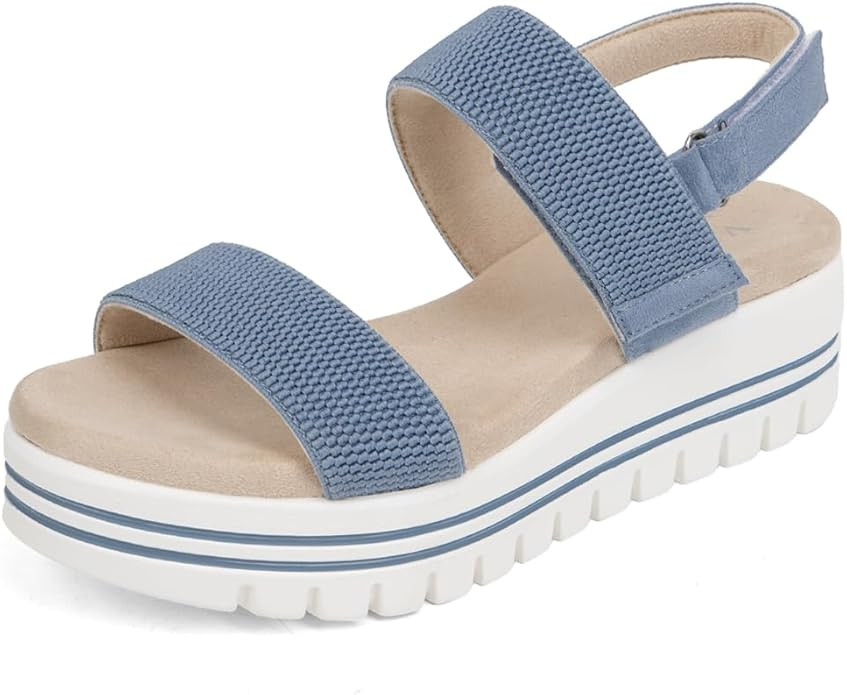 VJH confort Women's Wedge Sandals, Open Toe Ankle Strap Casual Platform Sandals | Amazon (US)