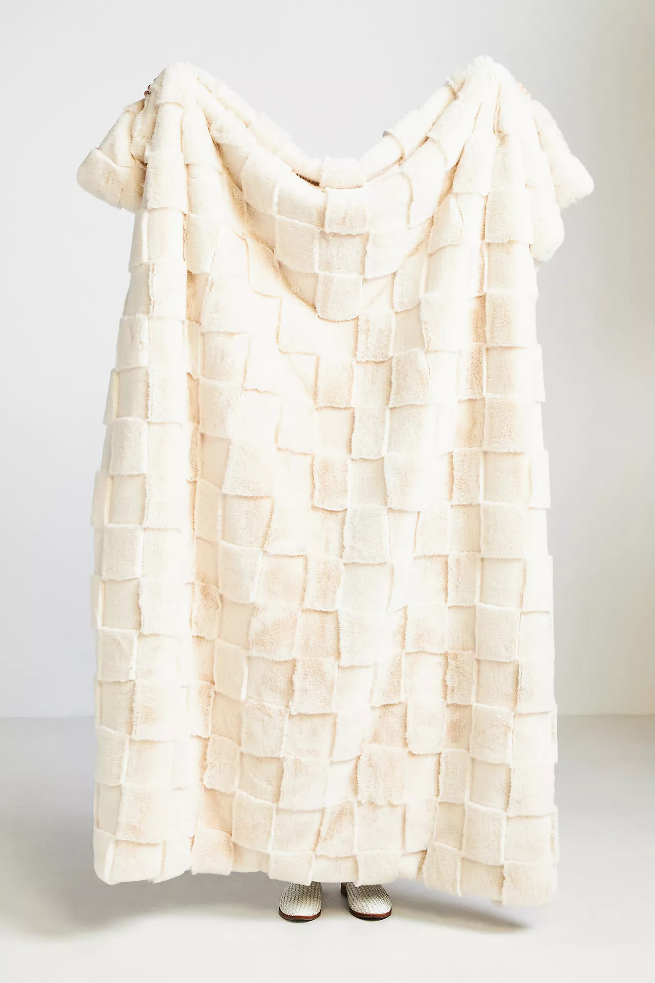 Carved Check Faux Fur Throw Blanket | Anthropologie (US)