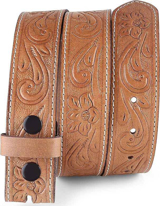 F&L CLASSIC Belt for buckle Western Leather Engraved Tooled Strap w/Snaps for Interchangeable Buc... | Amazon (US)