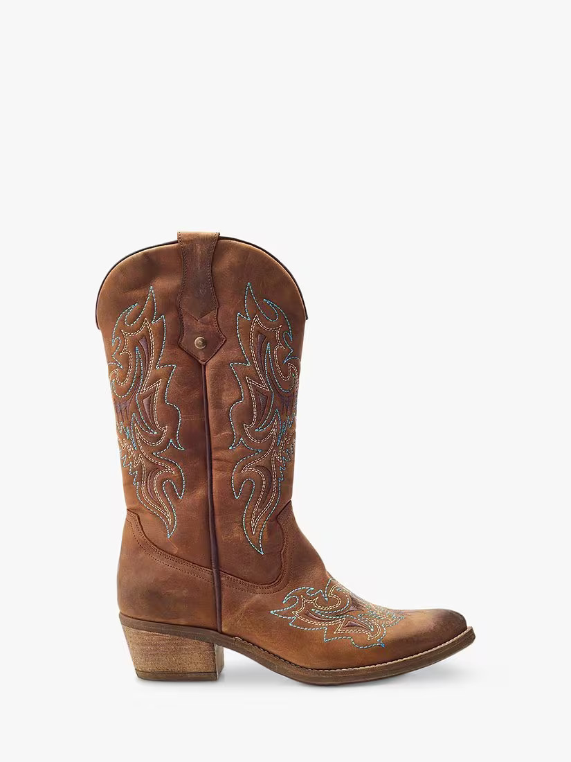 Moda in PelleFantelene Leather Cowboy Boots, Tan | John Lewis (UK)