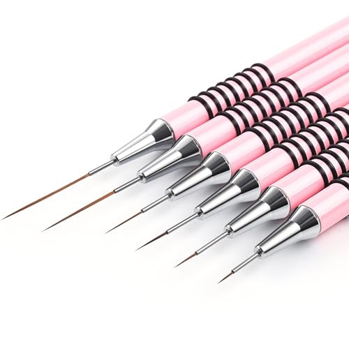 Nail Art Liner Brushes Set, 6Pcs Nail Art Design Brush Striping Thin Long Lines Dotting Drawing Pen, UV Gel Polish Painting Metal Handle Striper Brushes Size 5/7/9/11/20/25mm Pink | Amazon (US)