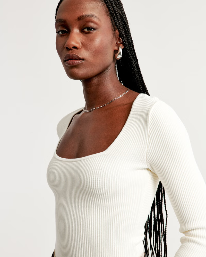 Long-Sleeve Ottoman Squareneck Bodysuit | Abercrombie & Fitch (US)