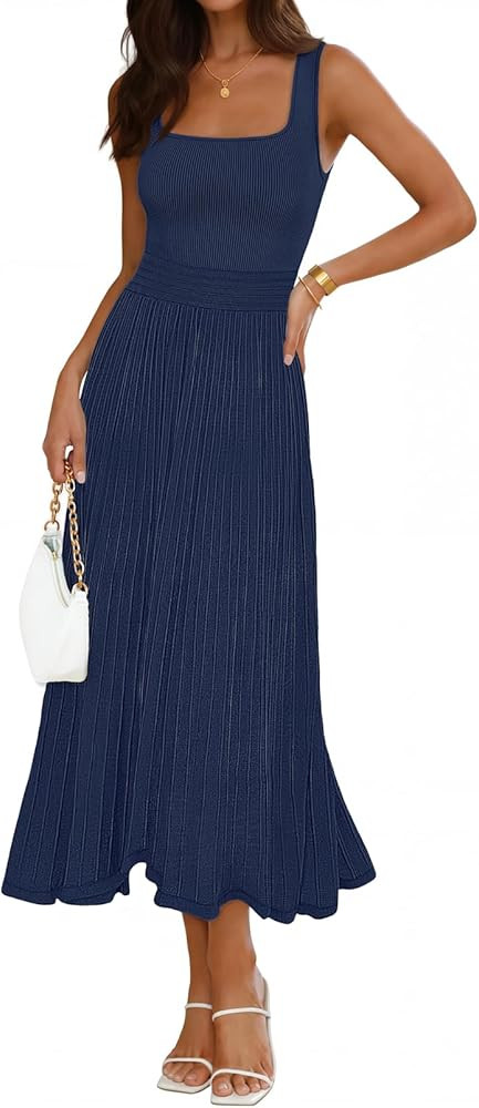 MEROKEETY Women's Summer Midi Dress 2026 Spring Sleeveless Pleated A Line Casual Business Work Co... | Amazon (US)