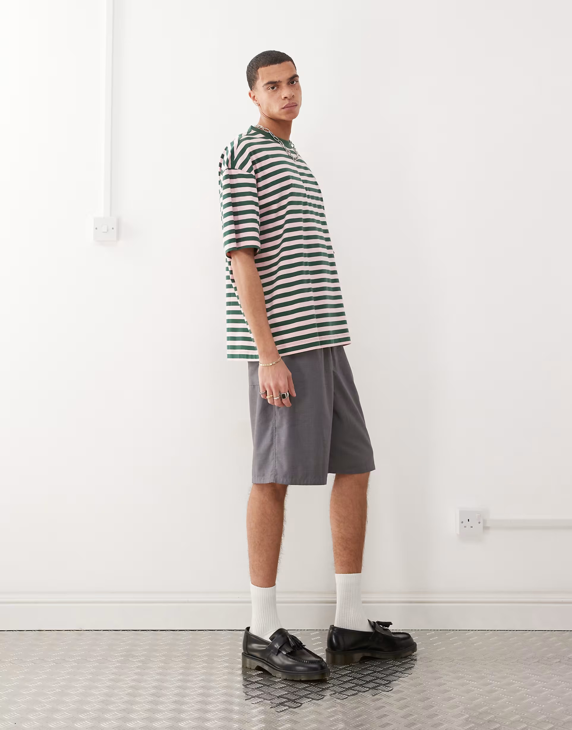 COLLUSION T-shirt in green striped relaxed skater fit | ASOS (Global)