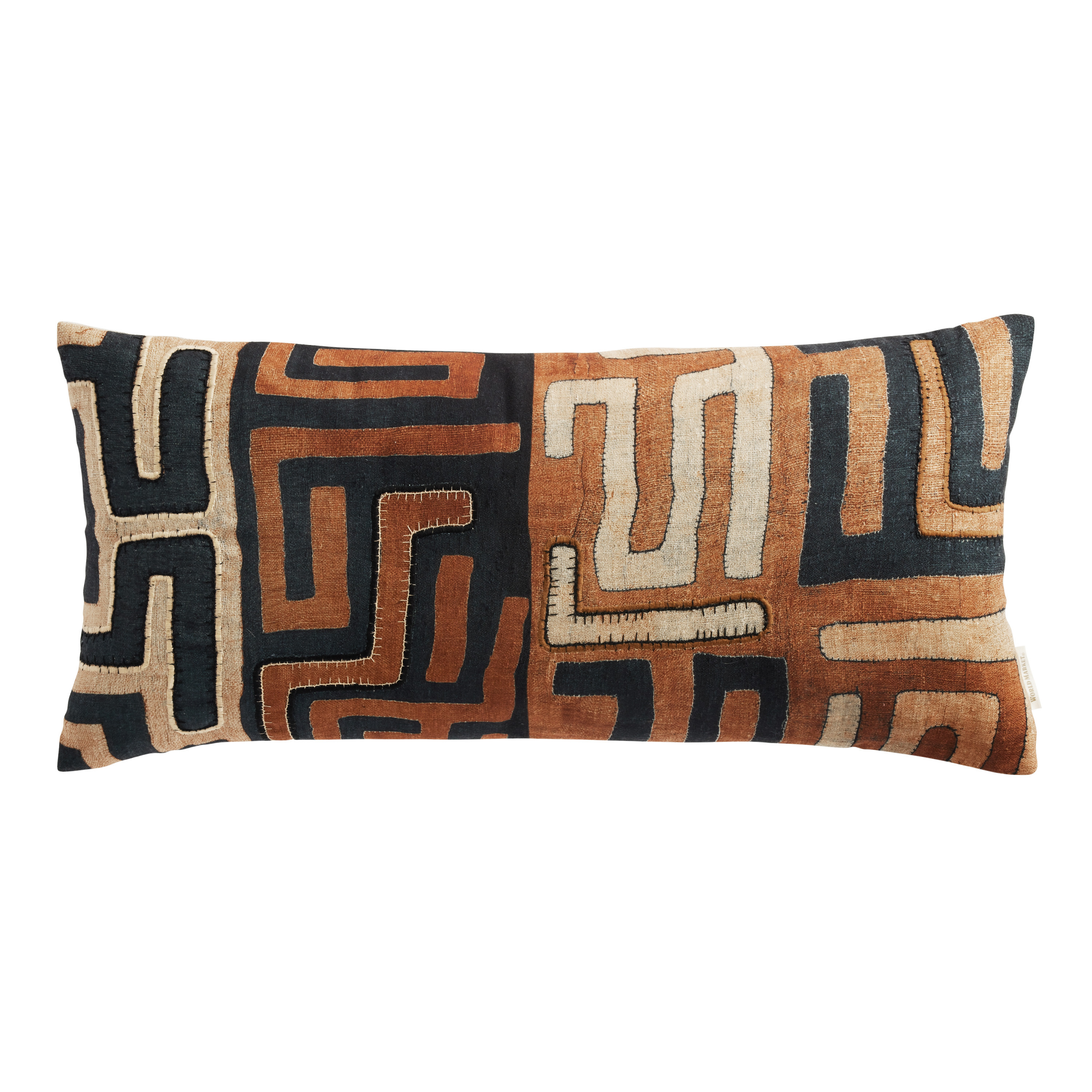Extra Wide Rust Kuba Print Indoor Outdoor Lumbar Pillow | World Market